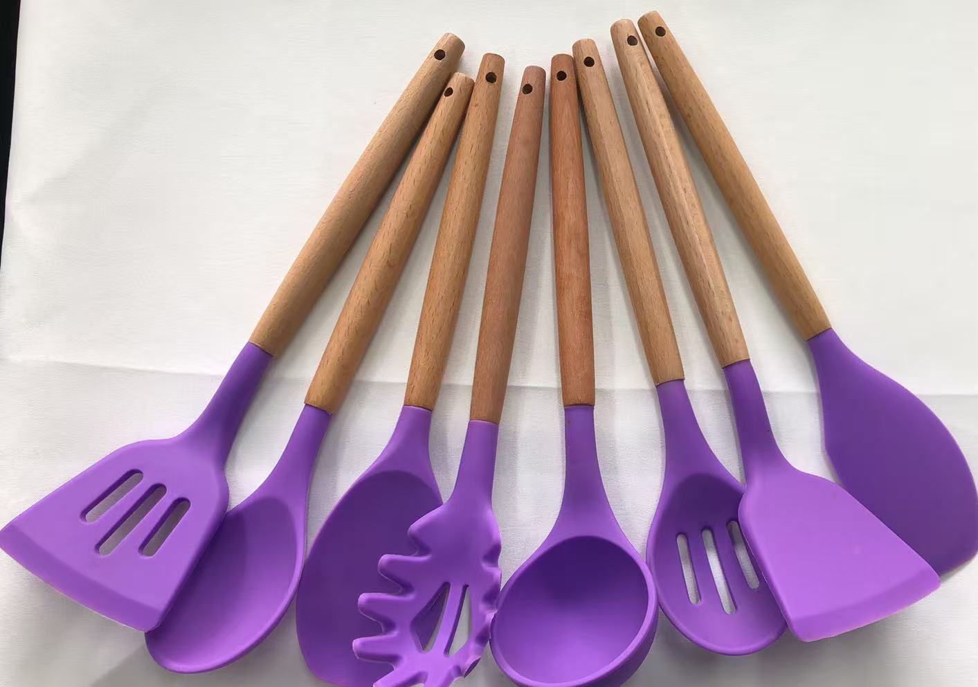 8-pieces silicone wooden handle utensil set