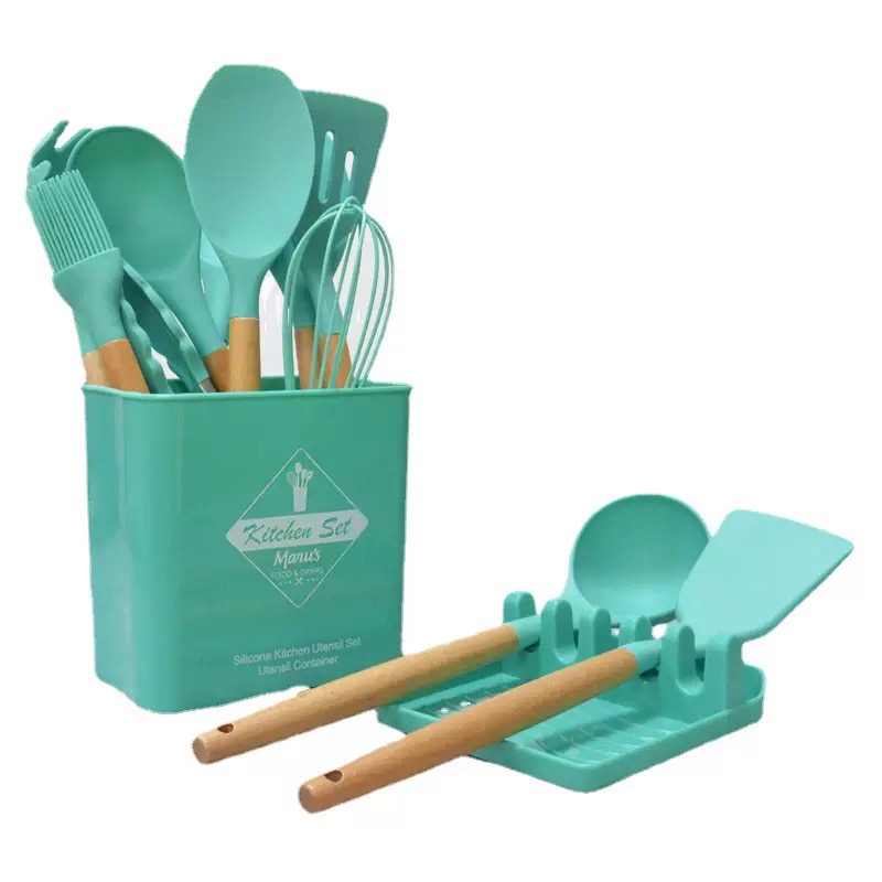 13-pieces silicone wooden handle utensil set